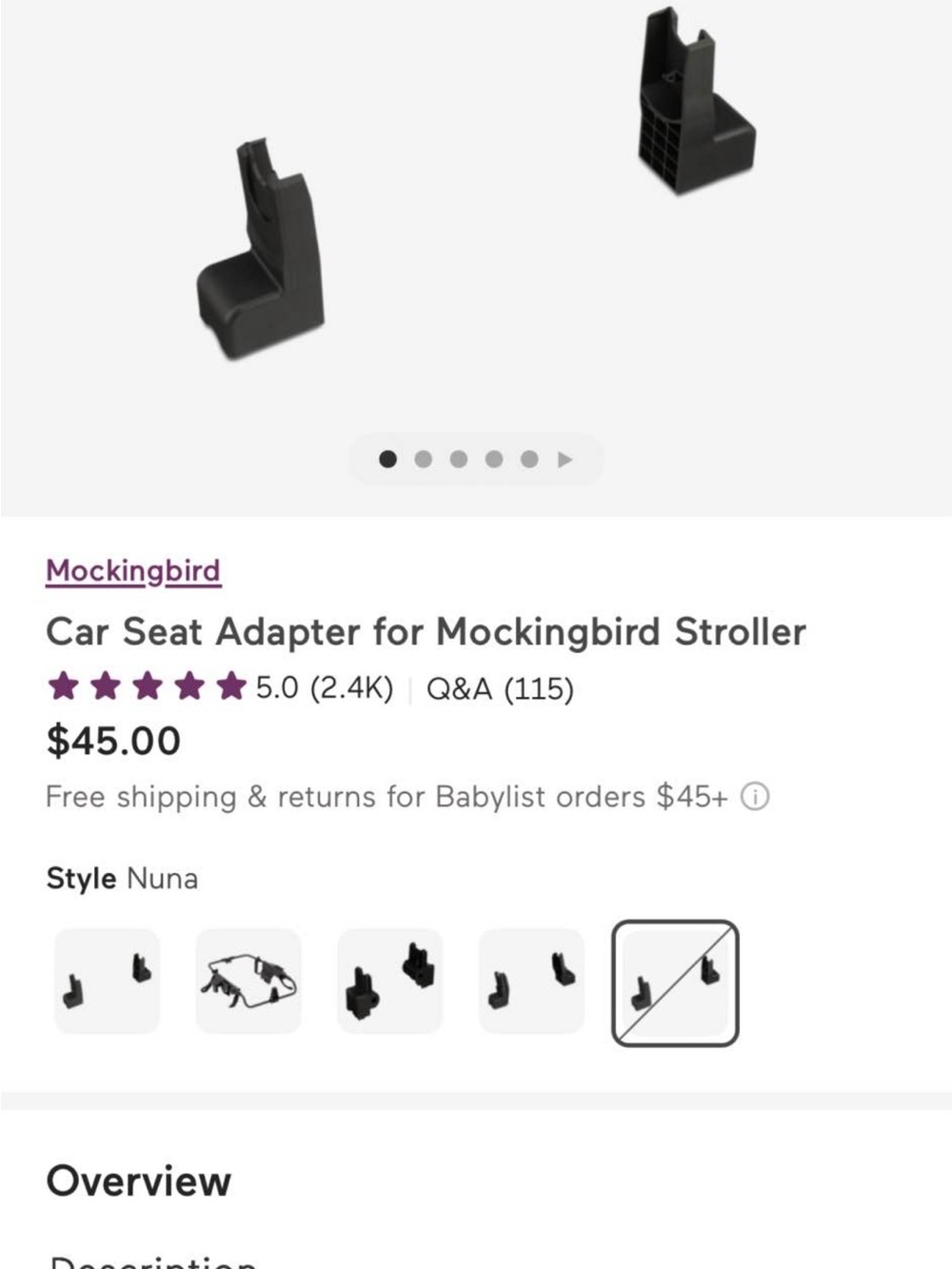 Mockingbird Black Car Seat Adapter for Mockingbird Stroller - Nuna Style